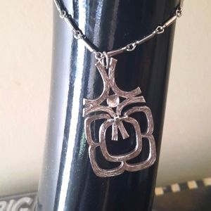 VINTAGE AVON Brushed Silver Geometric Necklace